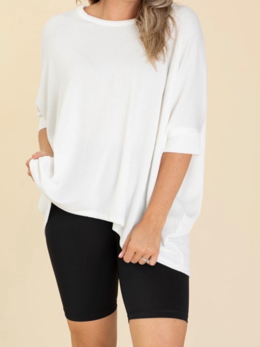 Ribbed Dolman sleeve top - Ivory